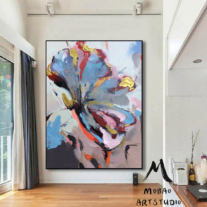 Large Flower abstract painting,Gold texture painting,Blue abstract painting,Pink abstract painting,Gray abstract painting,Large wall art