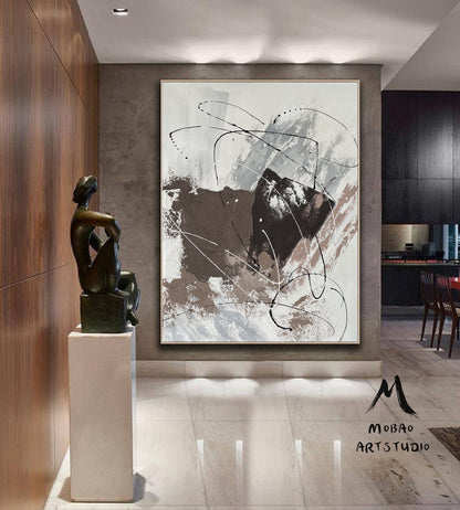 Large Dark Beige Abstract Painting Taupe 3D Textured Painting Beige Minimalist Painting Gray Oil Painting Beige Wall Art White Wall Painting