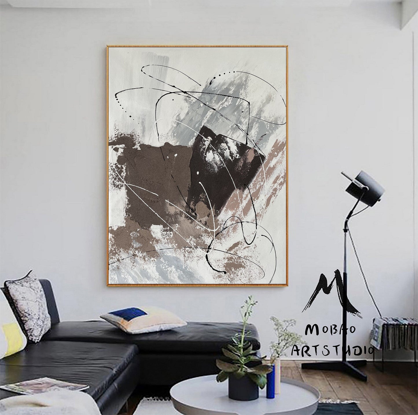 Large Dark Beige Abstract Painting Taupe 3D Textured Painting Beige Minimalist Painting Gray Oil Painting Beige Wall Art White Wall Painting