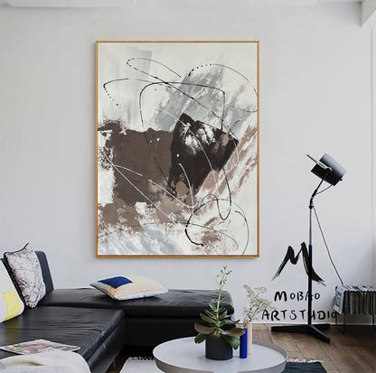 Large Dark Beige Abstract Painting Taupe 3D Textured Painting Beige Minimalist Painting Gray Oil Painting Beige Wall Art White Wall Painting