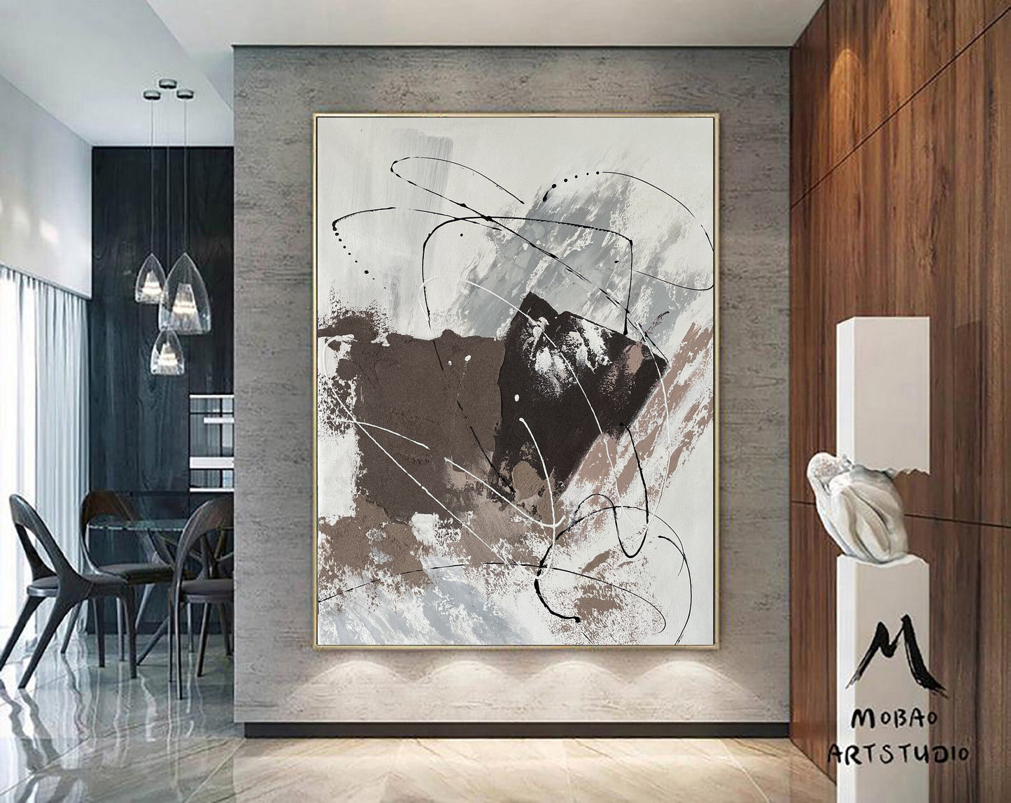 Large Dark Beige Abstract Painting Taupe 3D Textured Painting Beige Minimalist Painting Gray Oil Painting Beige Wall Art White Wall Painting
