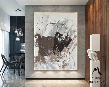 Large Dark Beige Abstract Painting Taupe 3D Textured Painting Beige Minimalist Painting Gray Oil Painting Beige Wall Art White Wall Painting