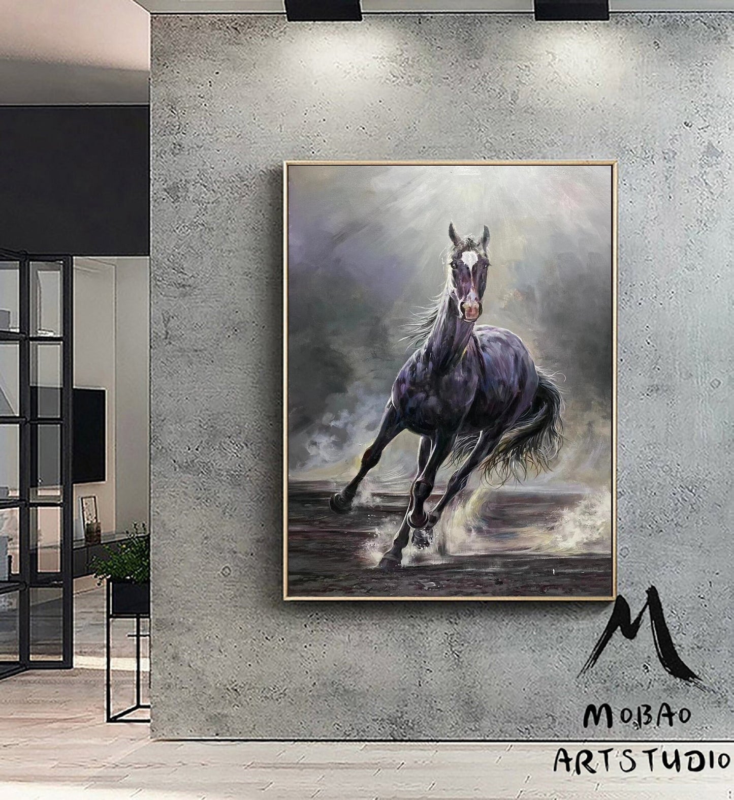 Original Black Horse Painting Horse Abstract Painting Large Canvas Art Horse Art Painting Black Horse Wall Art Large Living Room Art #M5216
