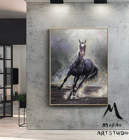 Original Black Horse Painting Horse Abstract Painting Large Canvas Art Horse Art Painting Black Horse Wall Art Large Living Room Art #M5216