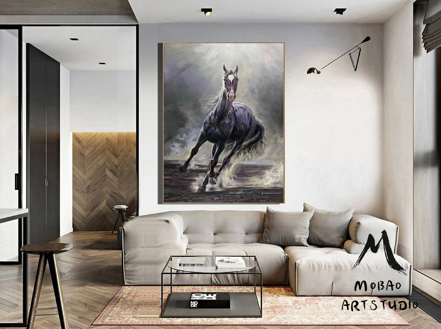 Original Black Horse Painting Horse Abstract Painting Large Canvas Art Horse Art Painting Black Horse Wall Art Large Living Room Art #M5216