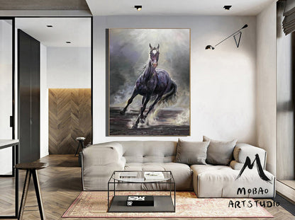 Original Black Horse Painting Horse Abstract Painting Large Canvas Art Horse Art Painting Black Horse Wall Art Large Living Room Art #M5216