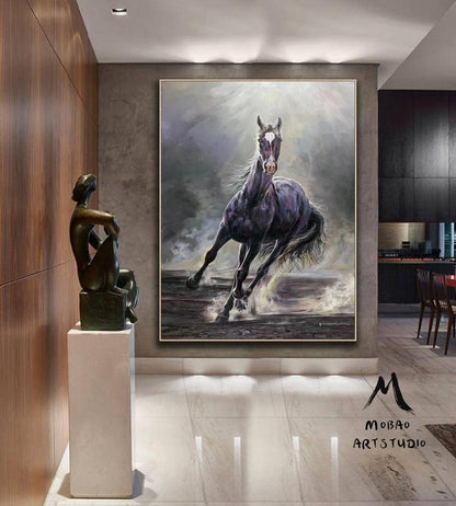 Original Black Horse Painting Horse Abstract Painting Large Canvas Art Horse Art Painting Black Horse Wall Art Large Living Room Art #M5216