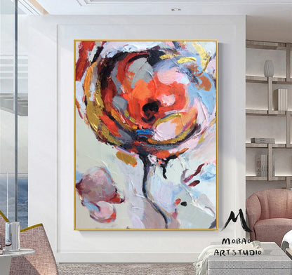 Large pink texture painting,Pink abstract painting,Texture abstract painting,Gold abstract painting,Orange abstract painting,Large wall art