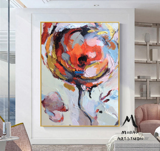 Large pink texture painting,Pink abstract painting,Texture abstract painting,Gold abstract painting,Orange abstract painting,Large wall art