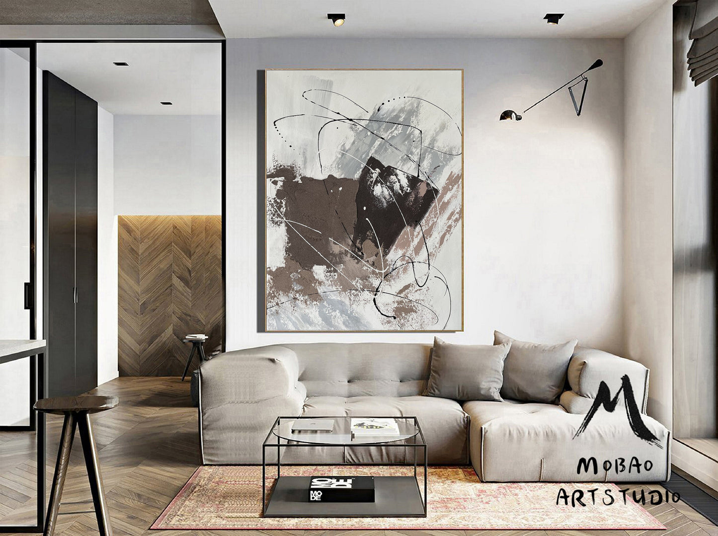 Large Dark Beige Abstract Painting Taupe 3D Textured Painting Beige Minimalist Painting Gray Oil Painting Beige Wall Art White Wall Painting