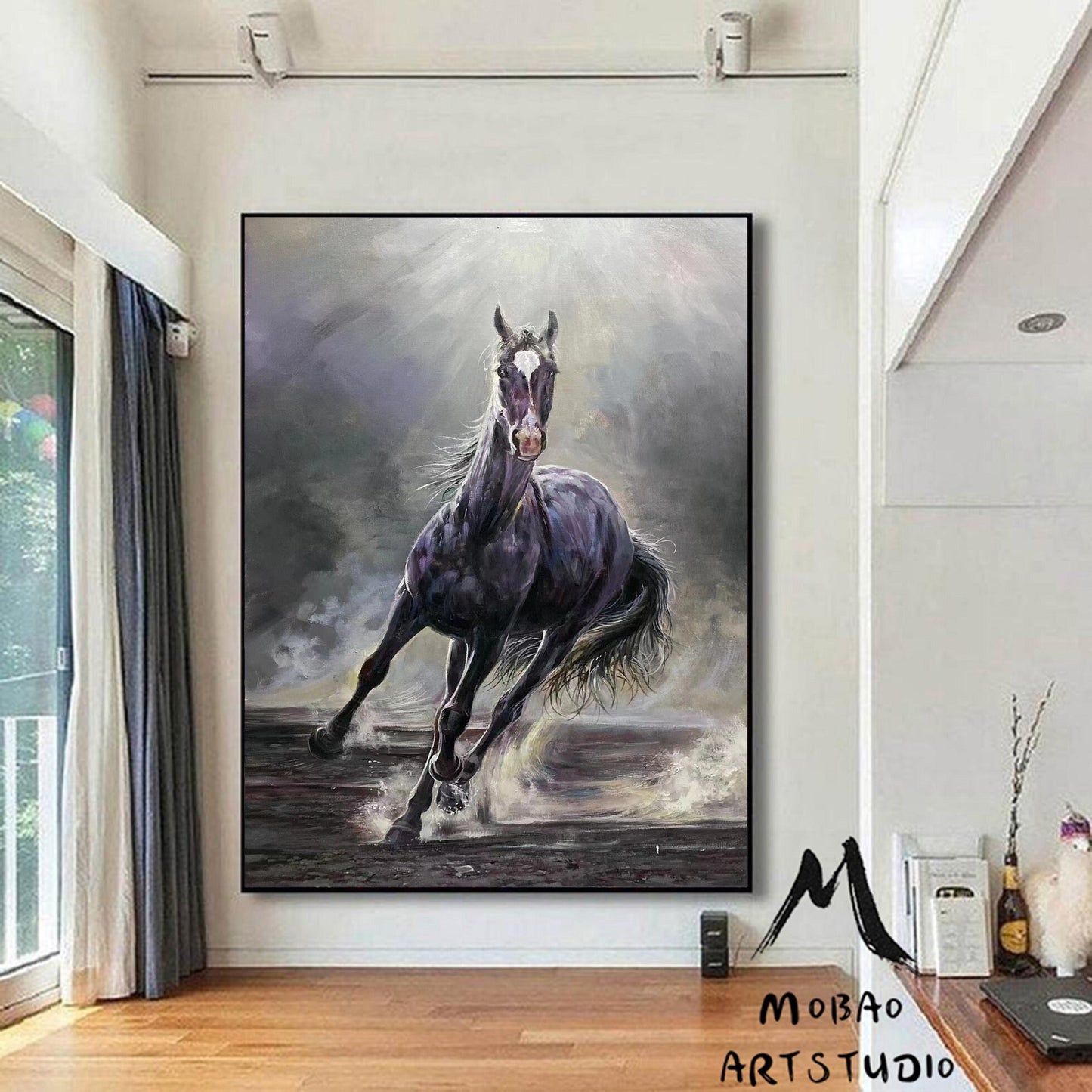 Original Black Horse Painting Horse Abstract Painting Large Canvas Art Horse Art Painting Black Horse Wall Art Large Living Room Art #M5216