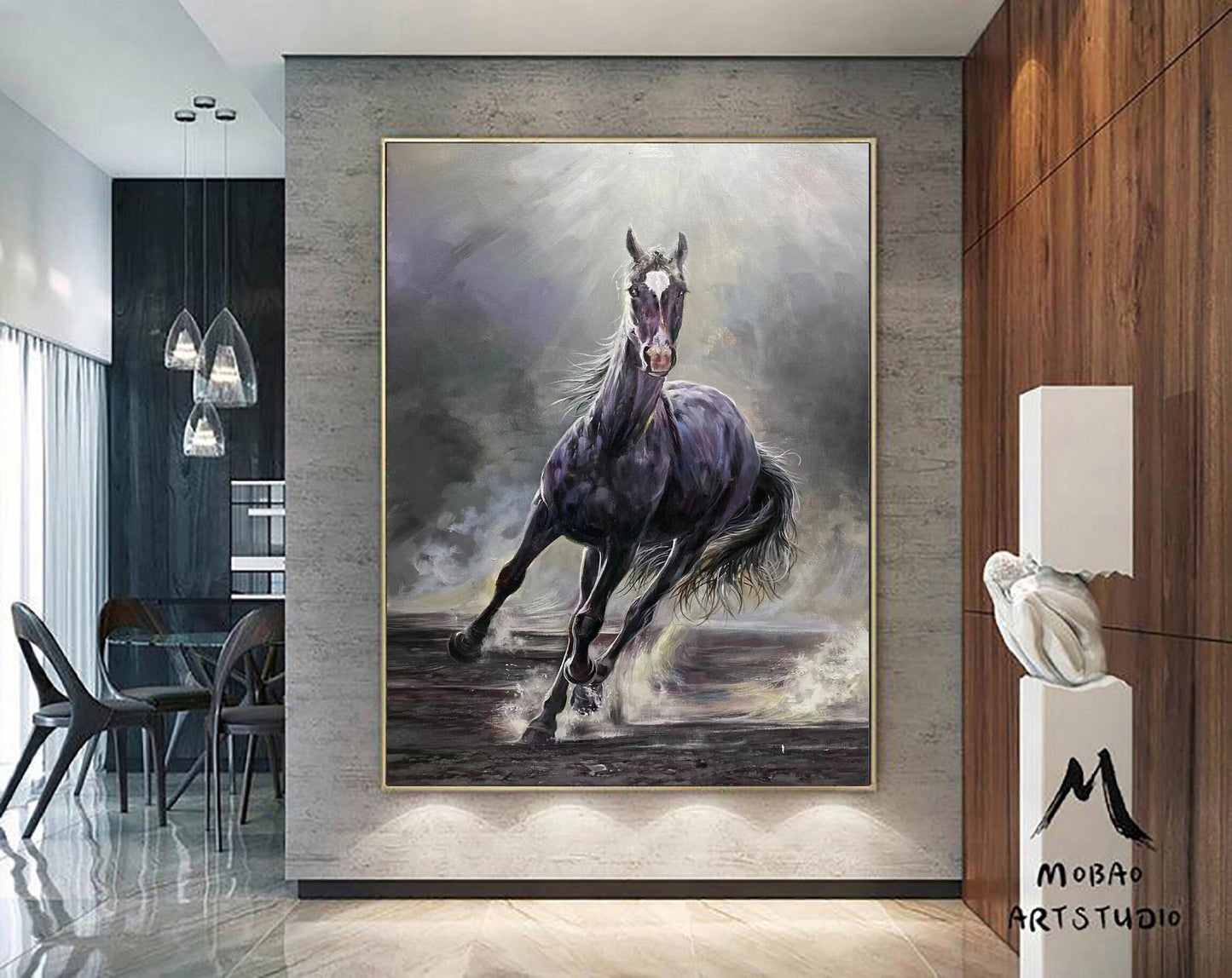 Original Black Horse Painting Horse Abstract Painting Large Canvas Art Horse Art Painting Black Horse Wall Art Large Living Room Art #M5216