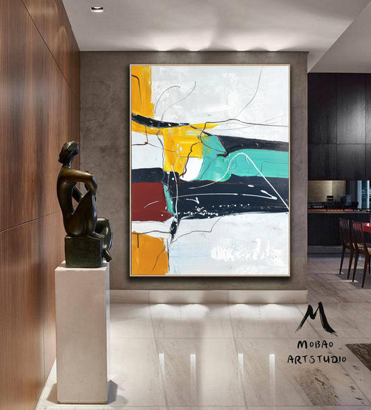 Large Green Painting On Canvas Orange Oil Painting Blue Abstract Minimalist Painting Original Abstract Painting Large Wall Canvas Painting