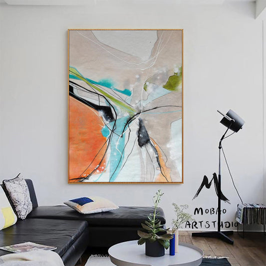 Large Original Abstract Painting,Orange Painting Beige Painting,Blue Minimalist Abstract Painting,Abstract Painting,Large Canvas Painting