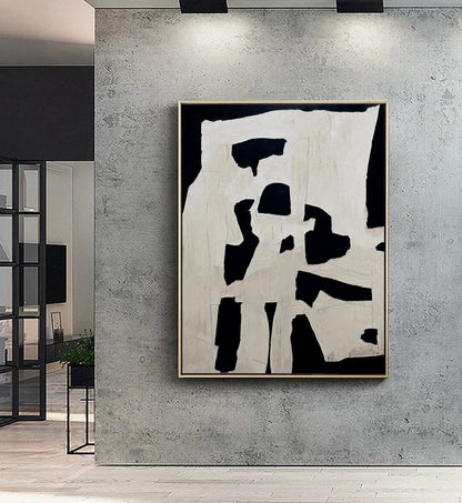 White Abstract Painting Boho Wall Art Black Minimalist Canvas Art White Wabi Sabi Wall Art Rich Textured Canvas Painting Large Neutral Art