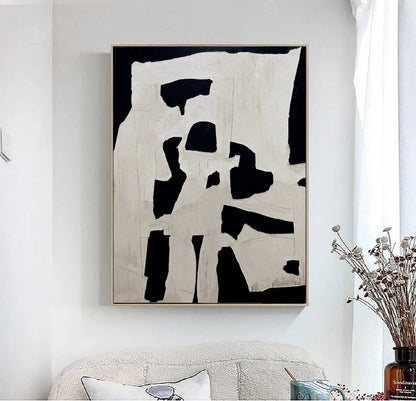 White Abstract Painting Boho Wall Art Black Minimalist Canvas Art White Wabi Sabi Wall Art Rich Textured Canvas Painting Large Neutral Art