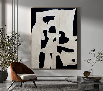 White Abstract Painting Boho Wall Art Black Minimalist Canvas Art White Wabi Sabi Wall Art Rich Textured Canvas Painting Large Neutral Art