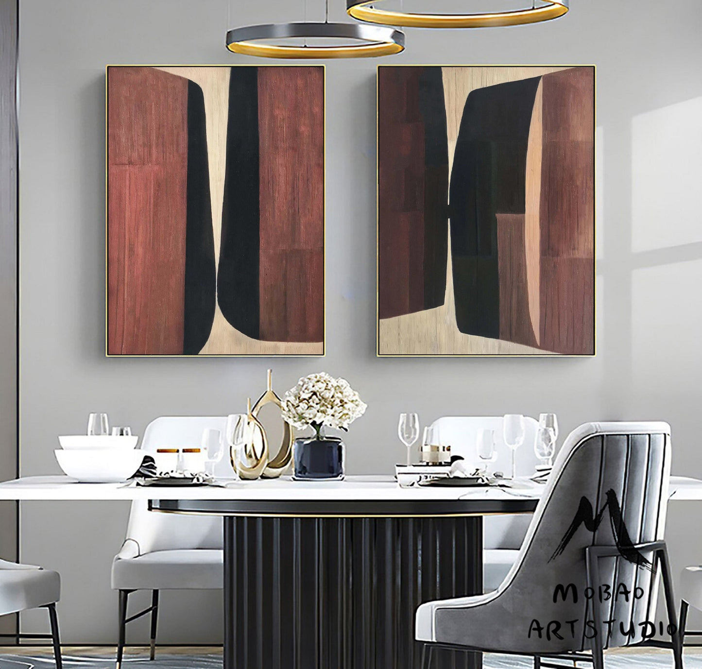 Borwn 3D Textured Painting Set of 2 Boho Wall Art Borwn Textured Wall Art Set of 2 Borwn Abstract Painting Painting Borwn Abstract Painting