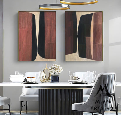 Borwn 3D Textured Painting Set of 2 Boho Wall Art Borwn Textured Wall Art Set of 2 Borwn Abstract Painting Painting Borwn Abstract Painting