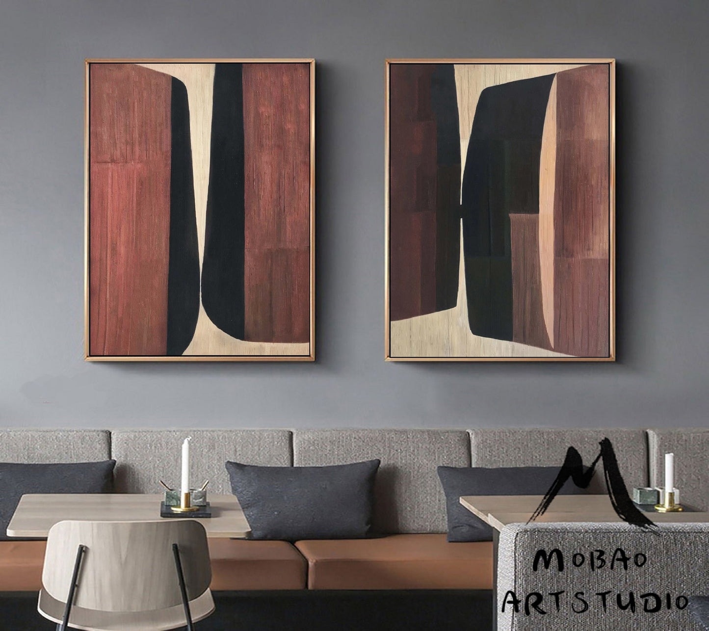 Borwn 3D Textured Painting Set of 2 Boho Wall Art Borwn Textured Wall Art Set of 2 Borwn Abstract Painting Painting Borwn Abstract Painting