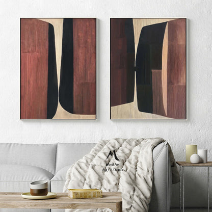 Borwn 3D Textured Painting Set of 2 Boho Wall Art Borwn Textured Wall Art Set of 2 Borwn Abstract Painting Painting Borwn Abstract Painting
