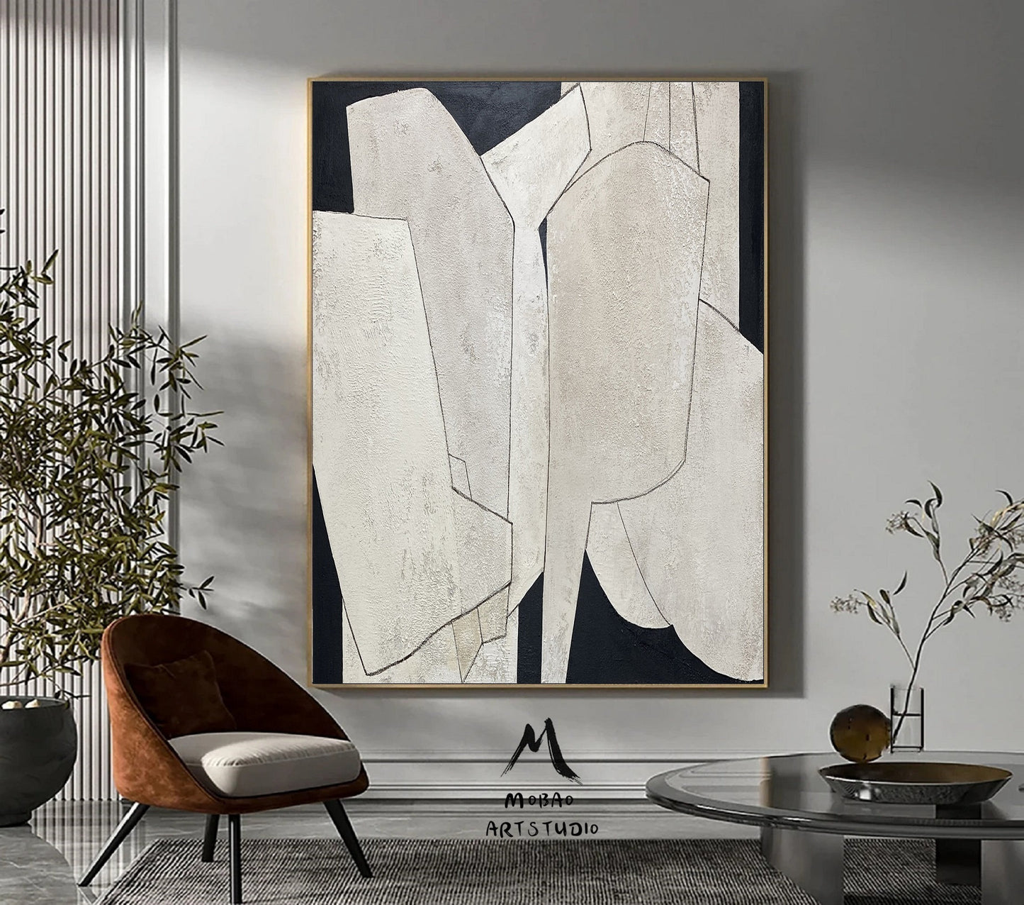 Beige Wall Art Beige Boho Wall Art Beige Abstract Painting on Canvas Wabi Sabi Wall Art Beige Textured Art Black and Biege Contemporary Art