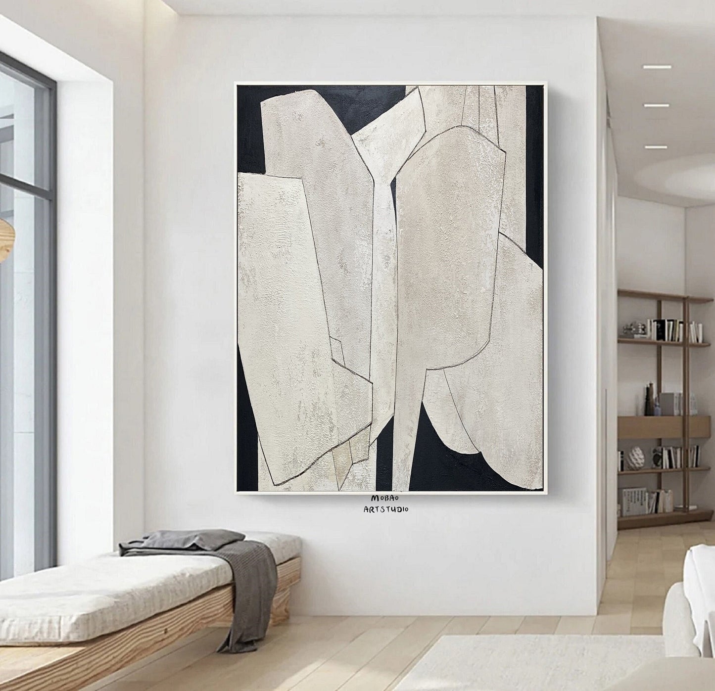 Beige Wall Art Beige Boho Wall Art Beige Abstract Painting on Canvas Wabi Sabi Wall Art Beige Textured Art Black and Biege Contemporary Art