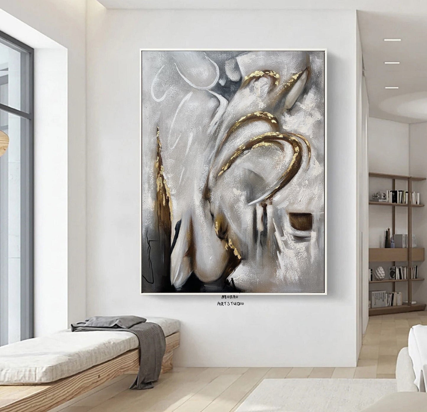 Extra Large Wall Art Large Gold Abstract Art Boho Wall Art Gray Minimalist Art Gold Abstract Painting Gray Art Painting Living Room Wall Art