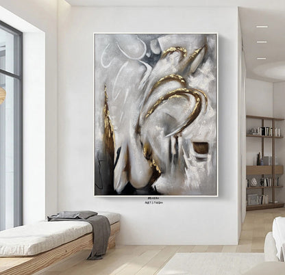 Extra Large Wall Art Large Gold Abstract Art Boho Wall Art Gray Minimalist Art Gold Abstract Painting Gray Art Painting Living Room Wall Art