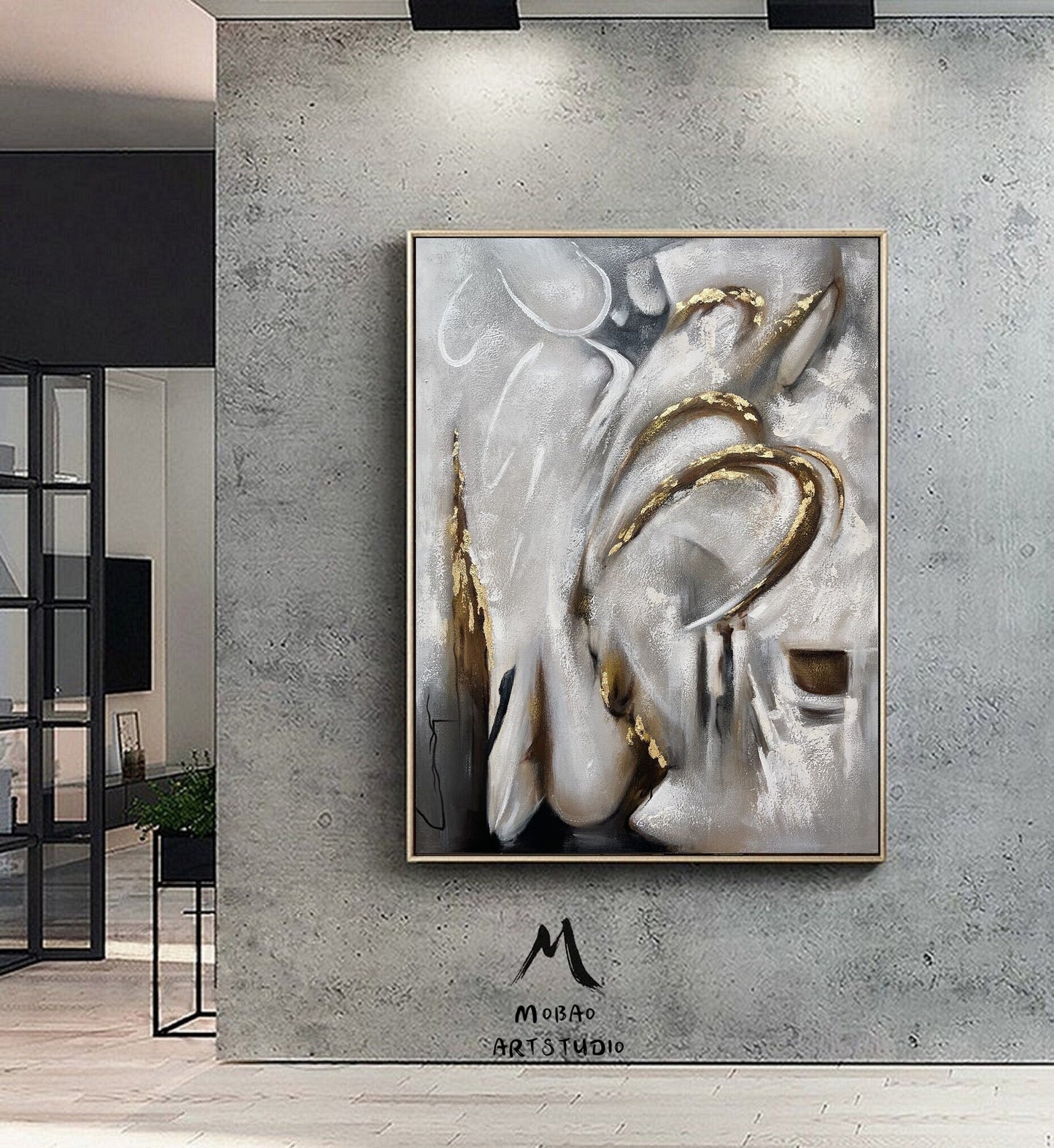 Extra Large Wall Art Large Gold Abstract Art Boho Wall Art Gray Minimalist Art Gold Abstract Painting Gray Art Painting Living Room Wall Art