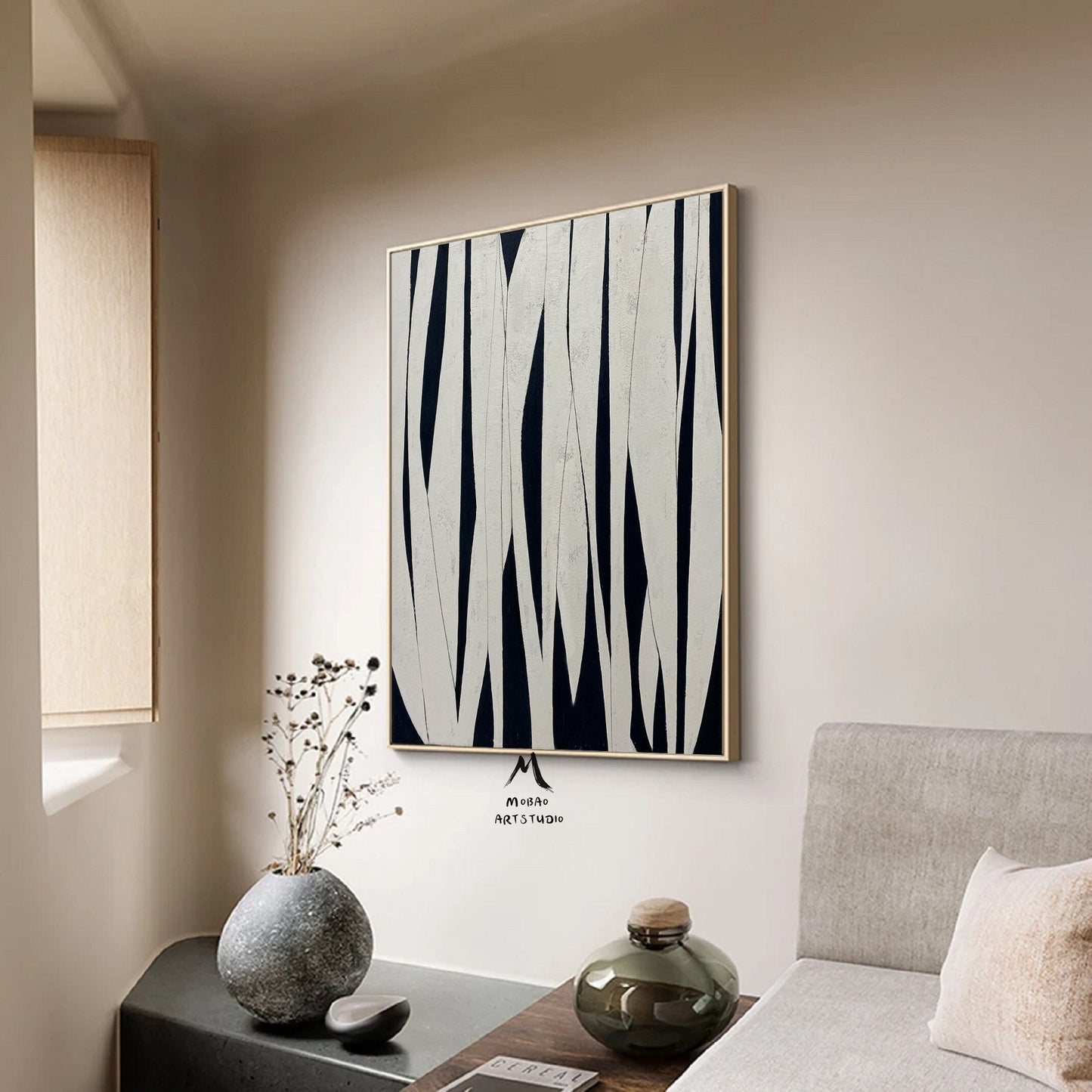 White Abstract Painting Boho Wall Art Black Minimalist Art Painting White Wabisabi Wall Art White Textured Canvas Painting Contemporary Art