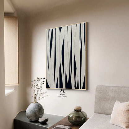 White Abstract Painting Boho Wall Art Black Minimalist Art Painting White Wabisabi Wall Art White Textured Canvas Painting Contemporary Art