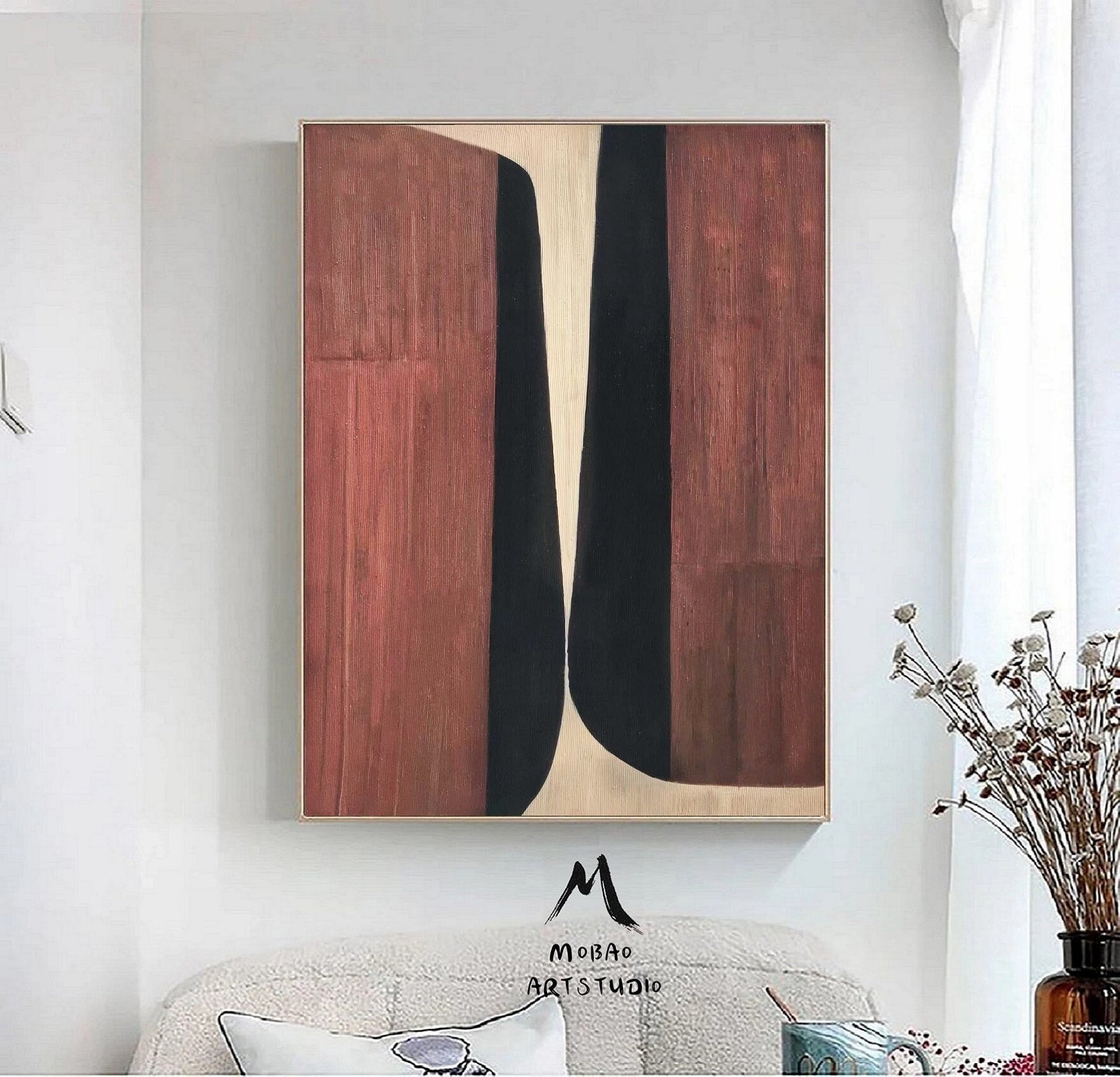 Brown Minimalist Art Painting Boho Wall Art Wine Red Abstract Painting Wabi Sabi Wall Art Brown Abstract Wall Art Brown Abstract Art