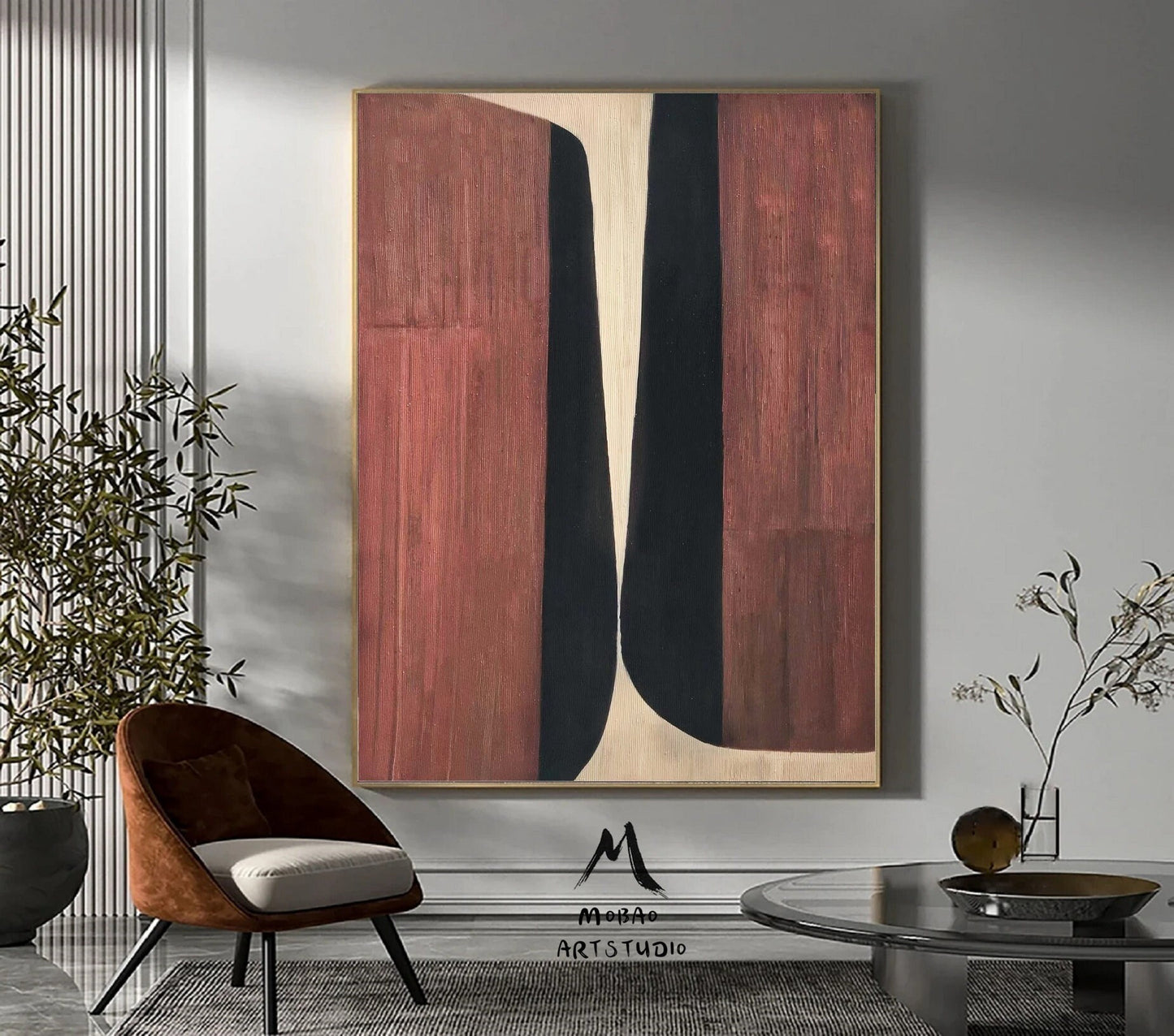Brown Minimalist Art Painting Boho Wall Art Wine Red Abstract Painting Wabi Sabi Wall Art Brown Abstract Wall Art Brown Abstract Art