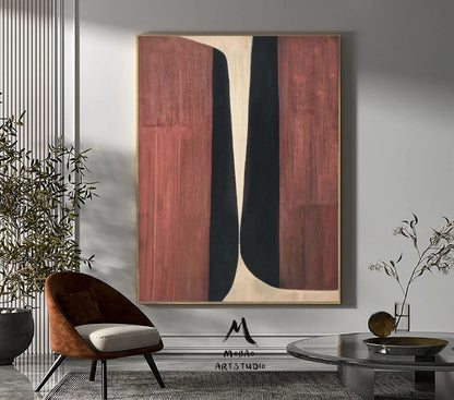Brown Minimalist Art Painting Boho Wall Art Wine Red Abstract Painting Wabi Sabi Wall Art Brown Abstract Wall Art Brown Abstract Art