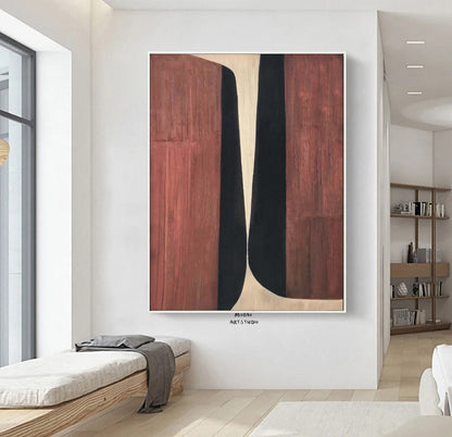 Brown Minimalist Art Painting Boho Wall Art Wine Red Abstract Painting Wabi Sabi Wall Art Brown Abstract Wall Art Brown Abstract Art