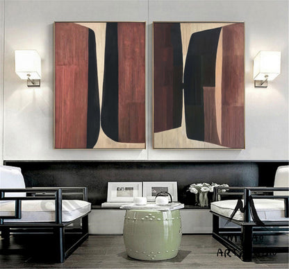 Borwn 3D Textured Painting Set of 2 Boho Wall Art Borwn Textured Wall Art Set of 2 Borwn Abstract Painting Painting Borwn Abstract Painting