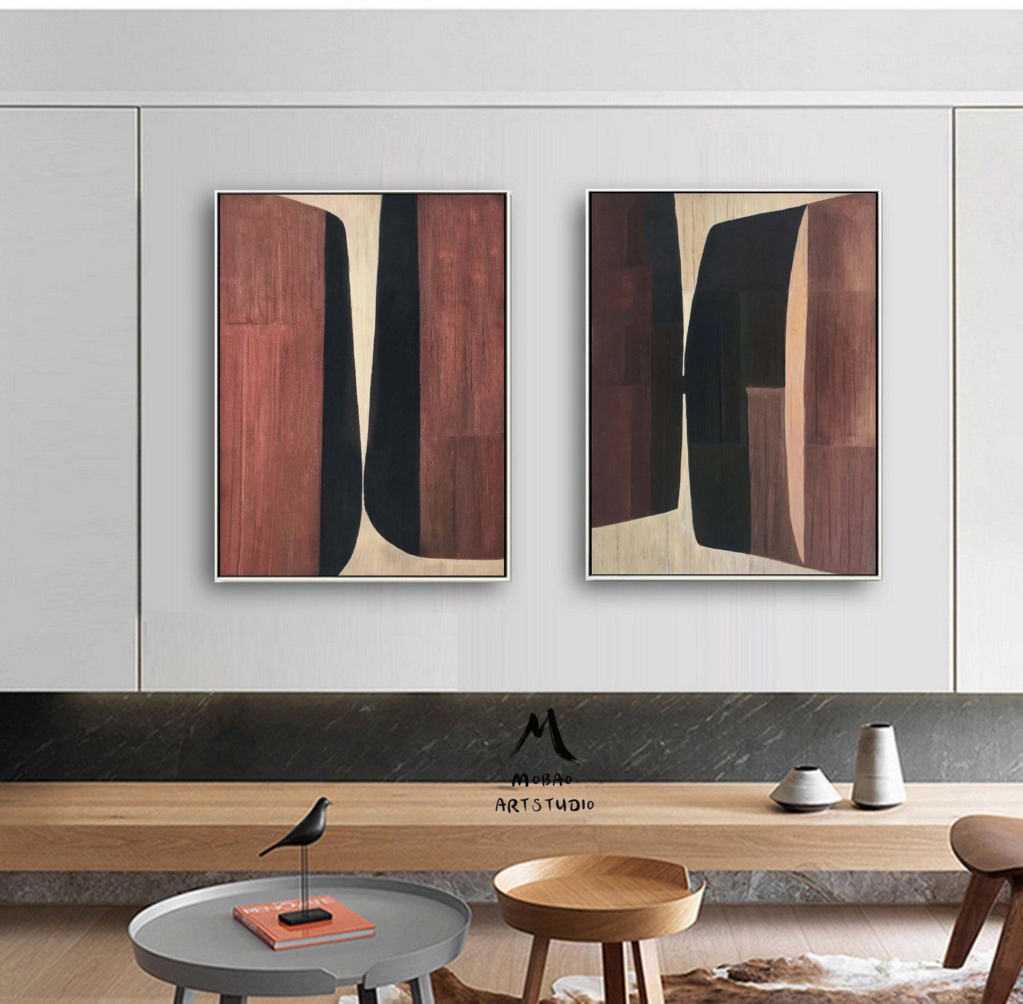 Borwn 3D Textured Painting Set of 2 Boho Wall Art Borwn Textured Wall Art Set of 2 Borwn Abstract Painting Painting Borwn Abstract Painting
