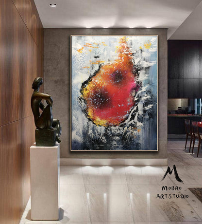 Large Red Abstract Painting Large White Texture Wall Art Extra Large Painting On Canvas Gray Abstract Art White Painting Contemporary Art