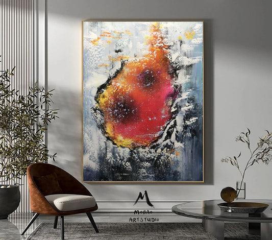 Large Red Abstract Painting Large White Texture Wall Art Extra Large Painting On Canvas Gray Abstract Art White Painting Contemporary Art