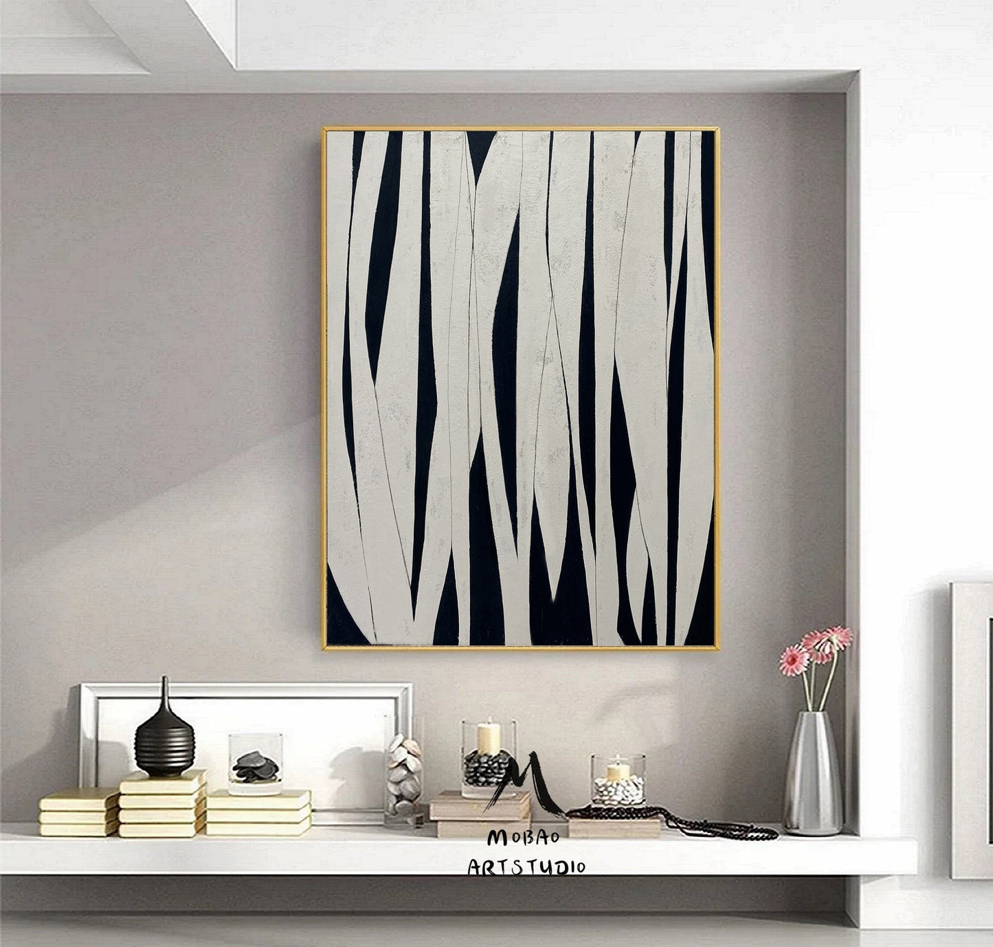 White Abstract Painting Boho Wall Art Black Minimalist Art Painting White Wabisabi Wall Art White Textured Canvas Painting Contemporary Art