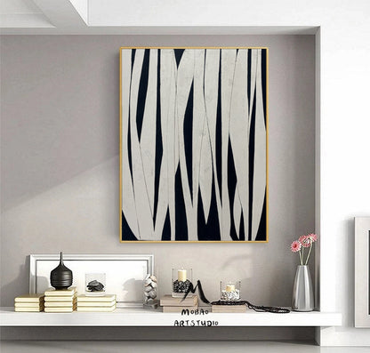 White Abstract Painting Boho Wall Art Black Minimalist Art Painting White Wabisabi Wall Art White Textured Canvas Painting Contemporary Art