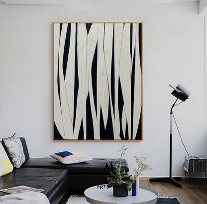 White Abstract Painting Boho Wall Art Black Minimalist Art Painting White Wabisabi Wall Art White Textured Canvas Painting Contemporary Art