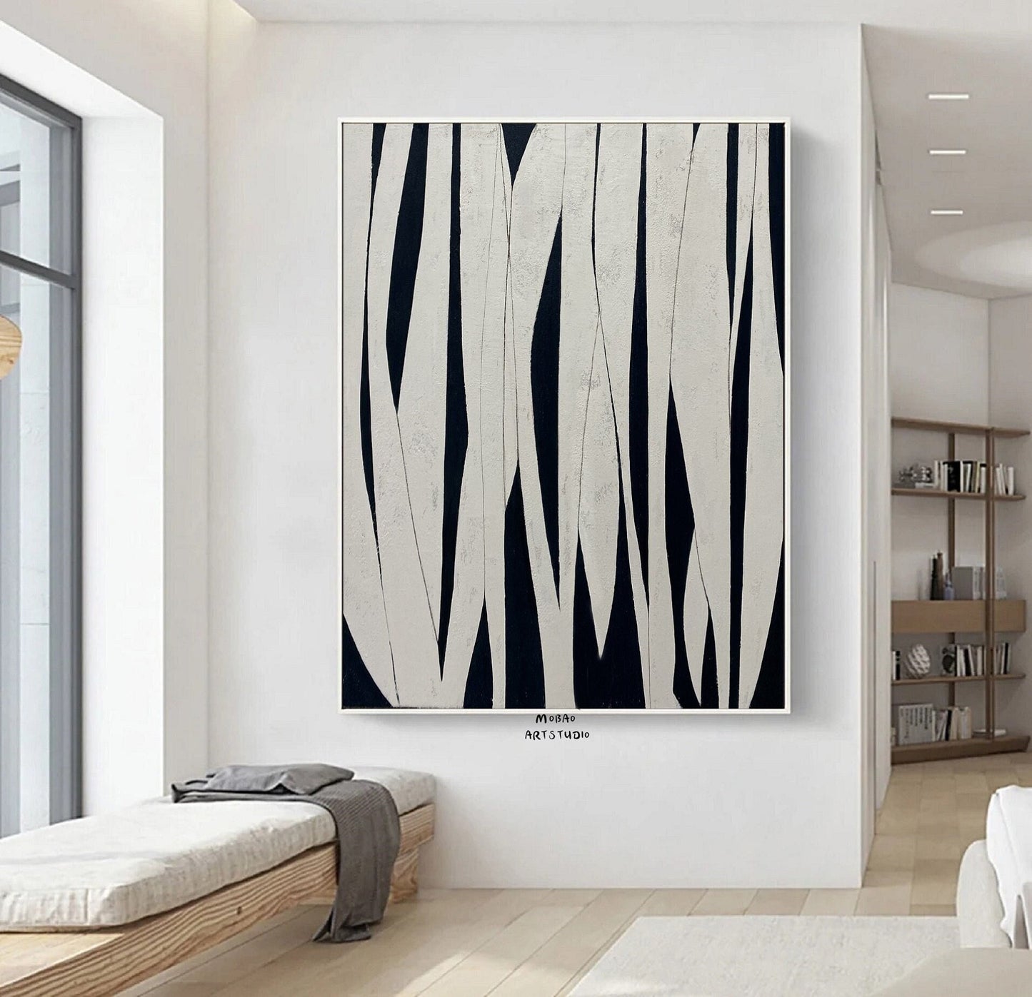 White Abstract Painting Boho Wall Art Black Minimalist Art Painting White Wabisabi Wall Art White Textured Canvas Painting Contemporary Art