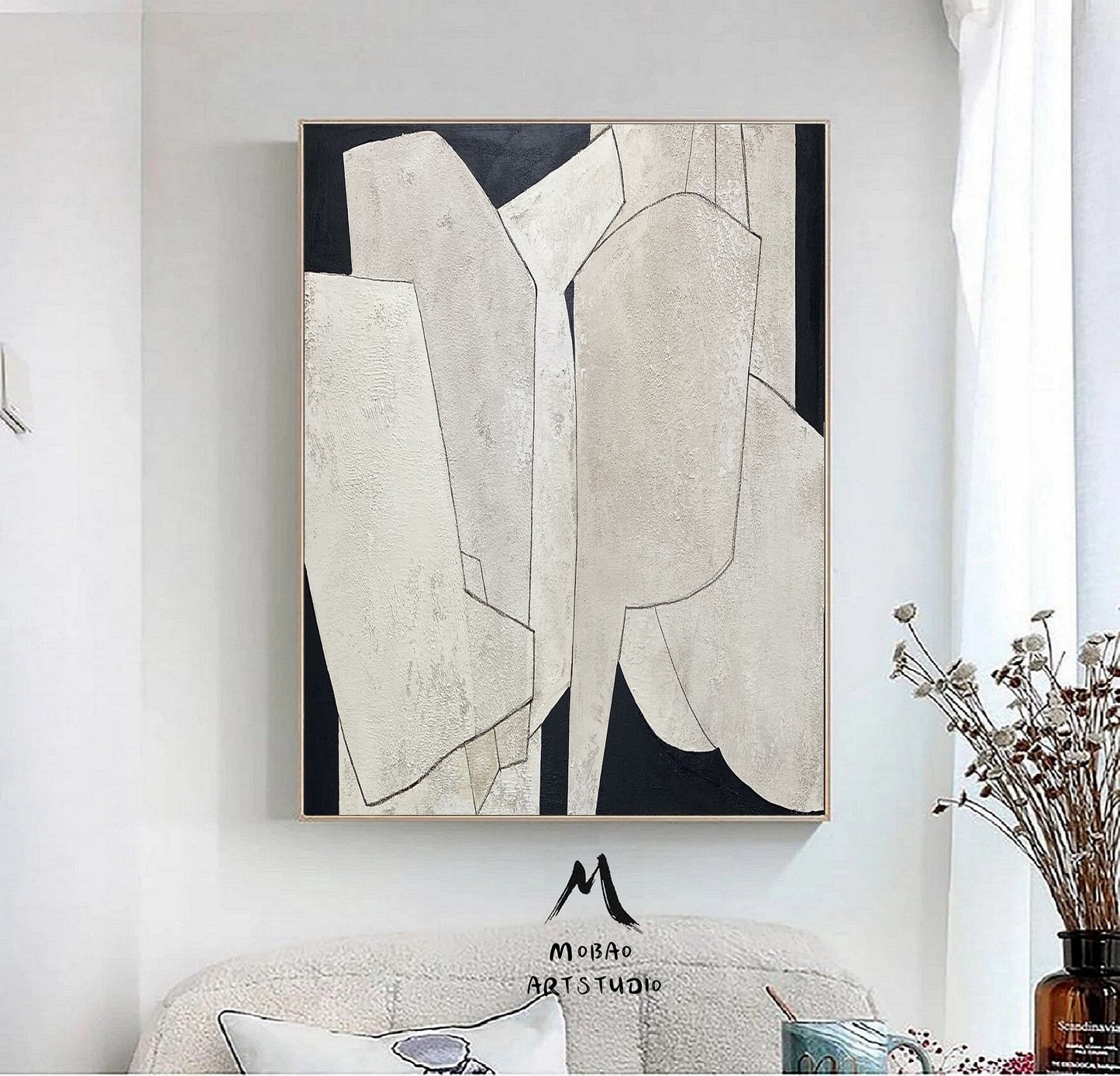 Beige Wall Art Beige Boho Wall Art Beige Abstract Painting on Canvas Wabi Sabi Wall Art Beige Textured Art Black and Biege Contemporary Art