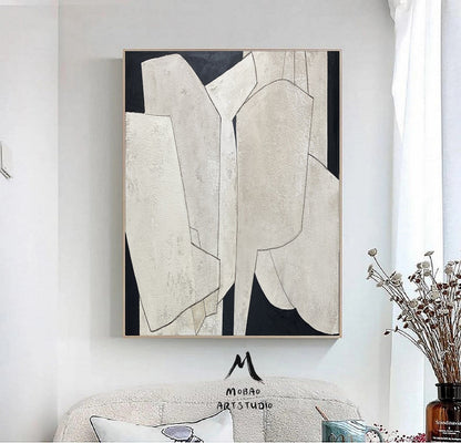 Beige Wall Art Beige Boho Wall Art Beige Abstract Painting on Canvas Wabi Sabi Wall Art Beige Textured Art Black and Biege Contemporary Art
