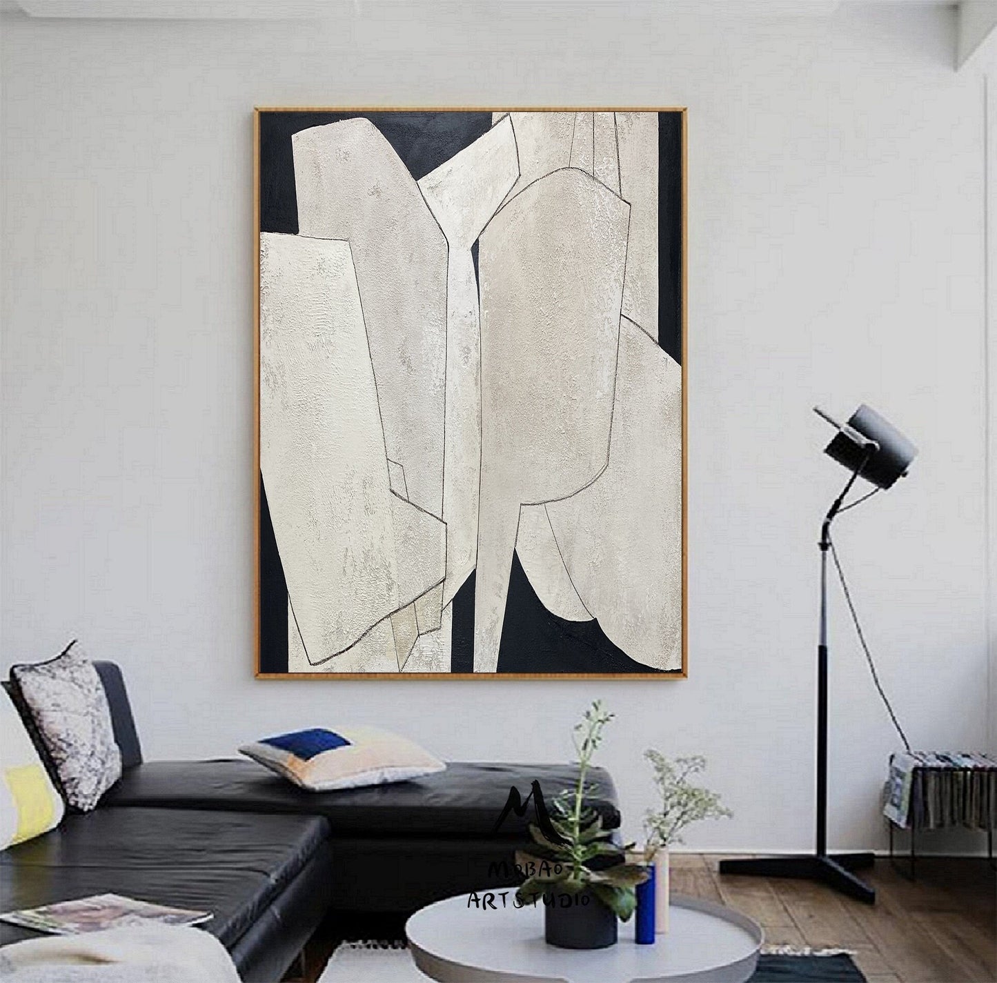 Beige Wall Art Beige Boho Wall Art Beige Abstract Painting on Canvas Wabi Sabi Wall Art Beige Textured Art Black and Biege Contemporary Art