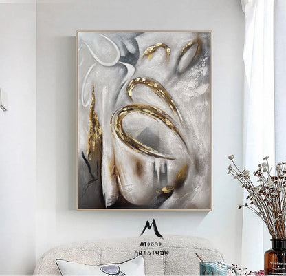 Large Gold Abstract Art Boho Wall Art Gray Minimalist Art Gold Abstract Painting Extra Large Wall Art Gray Art Painting Living Room Wall Art