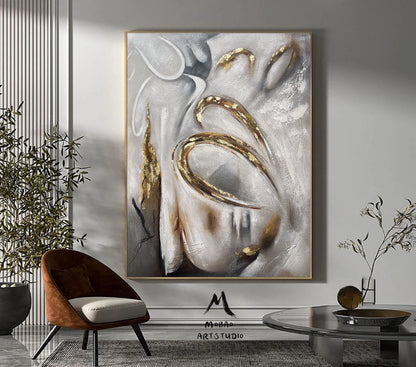 Large Gold Abstract Art Boho Wall Art Gray Minimalist Art Gold Abstract Painting Extra Large Wall Art Gray Art Painting Living Room Wall Art
