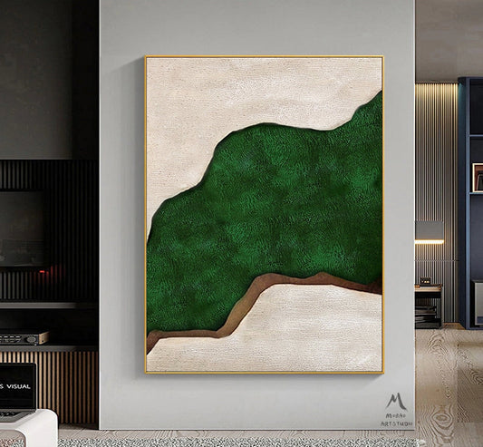 Green Abstract Painting Boho Wall Art Green Wall Canvas Art Beige Painting Wabi Sabi Wall Art Green Minimalist Art Beige Minimalist Painting